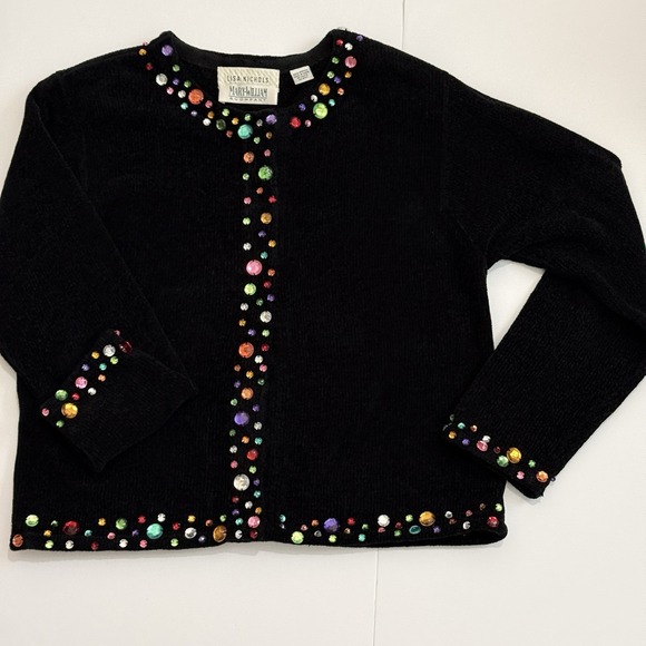 Vintage Sweaters - Lisa Nichols Mary‎ William & Co Black Jeweled Cardigan Sweater Medium